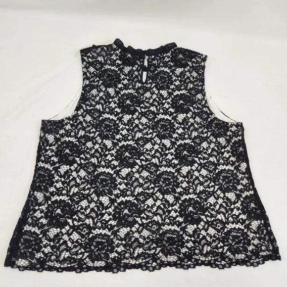THE LIMITED Plus Sleeveless Ruffle Lace Top Size 2X Black/White Color LIKE NEW! - Picture 9 of 16